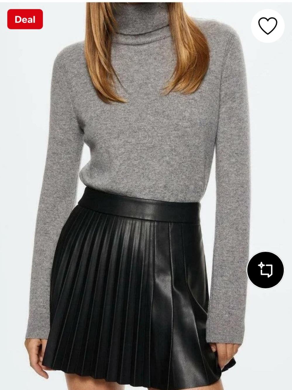 Mango Black Faux-Leather Pleated Skater Skirt